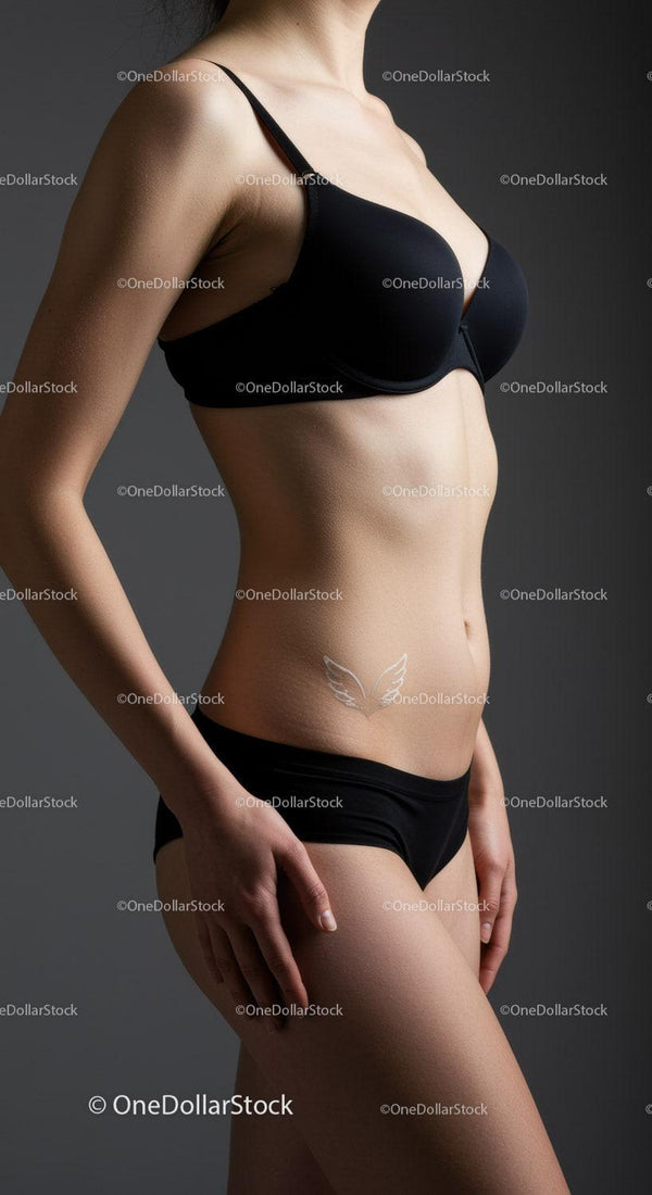 Elegancka kobieca sylwetka w czarnym biustonoszu i bieliźnie - modelka studyjna
