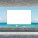 Blank Billboard Overlooking Busy Surf Beach