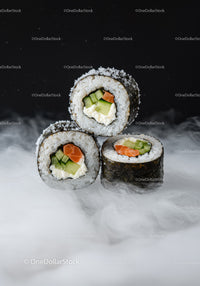 Fresh vegetable sushi rolls with cream cheese filling
