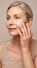 Elegant Woman Applying Facial Cream for Youthful Skin