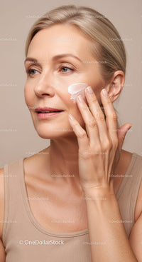 Elegant Woman Applying Facial Cream for Youthful Skin