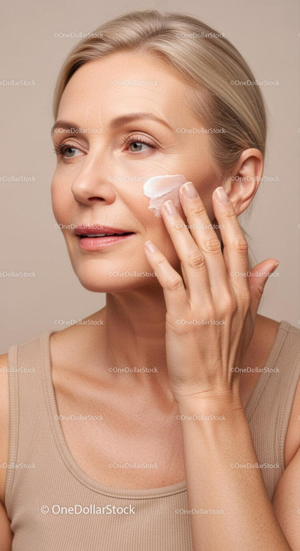 Elegant Woman Applying Facial Cream for Youthful Skin