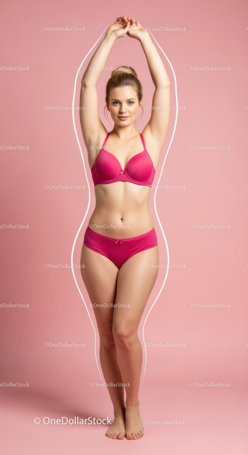 Young Woman in Pink Lingerie Posing Confidently against Pink Background