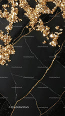 Black Marble Surface with Gold Glitter Accents for Luxury Decor