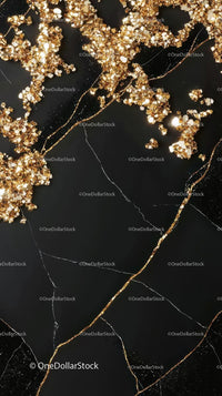 Black Marble Surface with Gold Glitter Accents for Luxury Decor