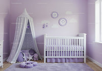 Pastel Purple Nursery with Canopy Tent and Cloud Wall Decor for Kids