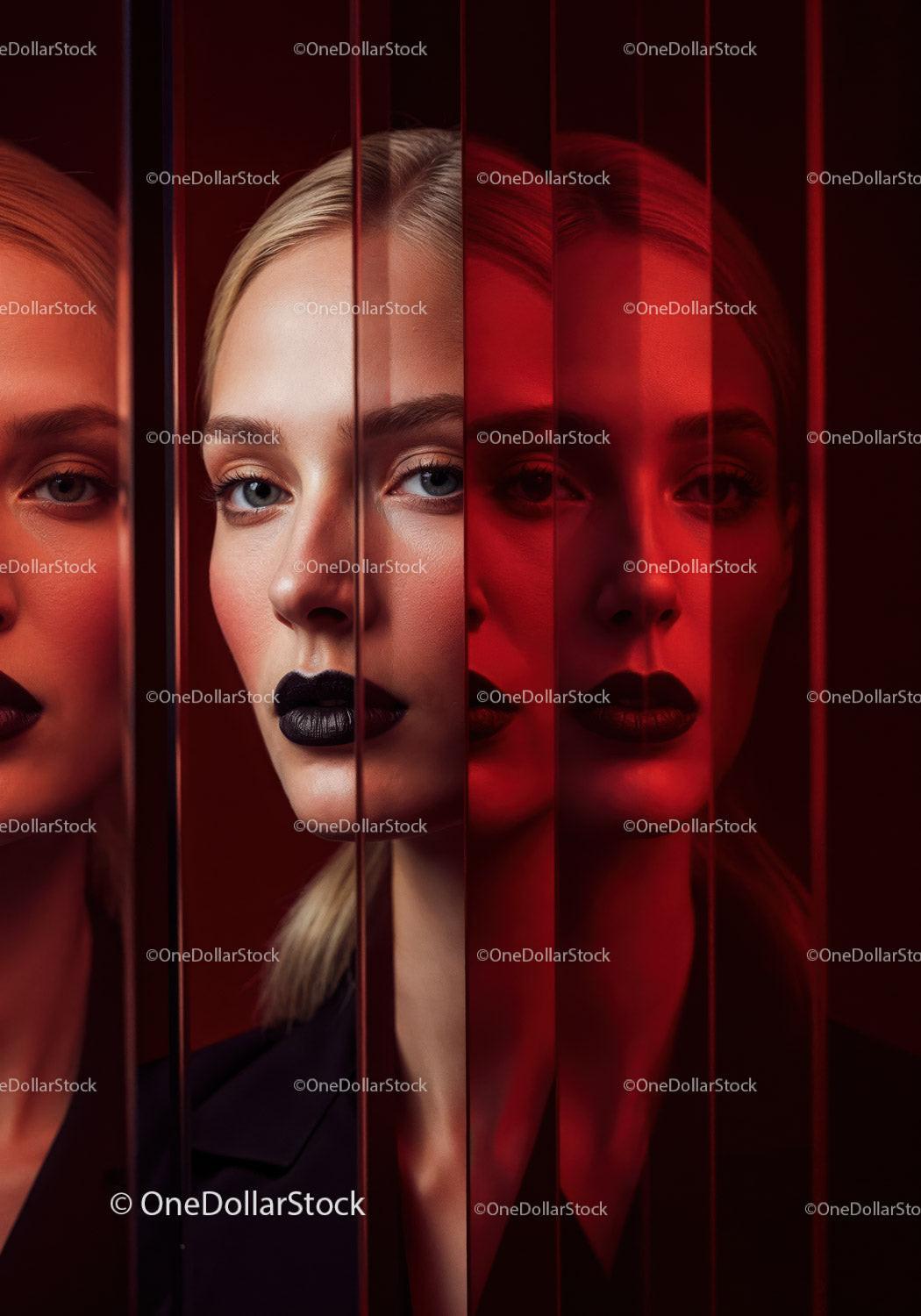Futuristic Female Portrait with Red Lighting and Dark Makeup Stock Photo Bundle preview 13
