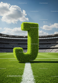 Green Grass Letter J Standing on Soccer Field