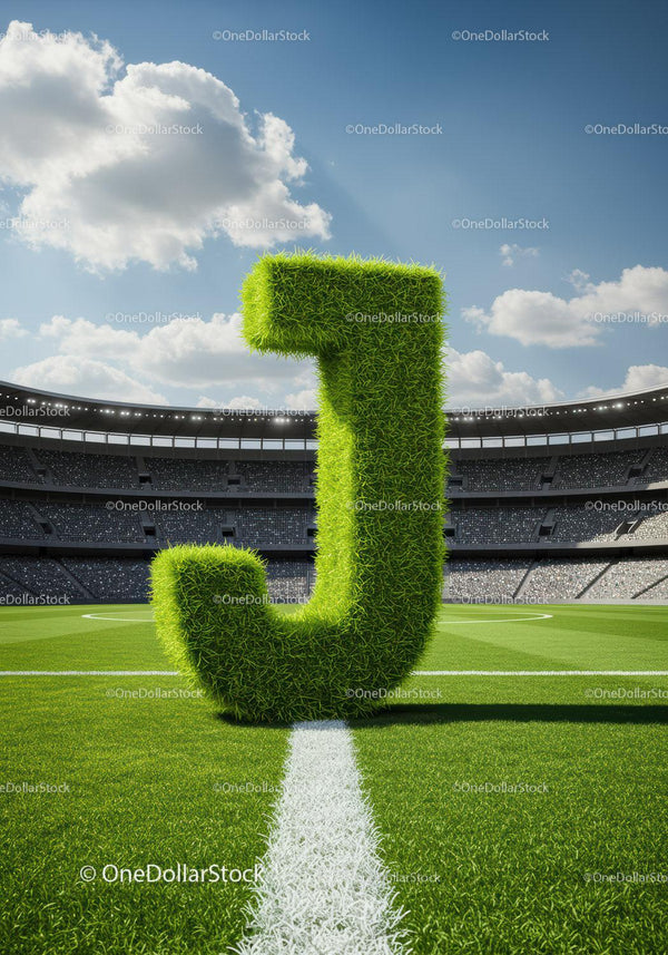 Green Grass Letter J Standing on Soccer Field
