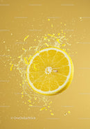 Fresh lemon slice splashing in clear water