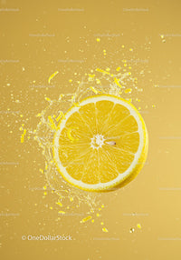 Fresh lemon slice splashing in clear water