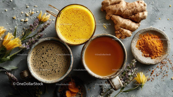 Herbal Tea with Fresh Turmeric and Ginger Roots for Wellness