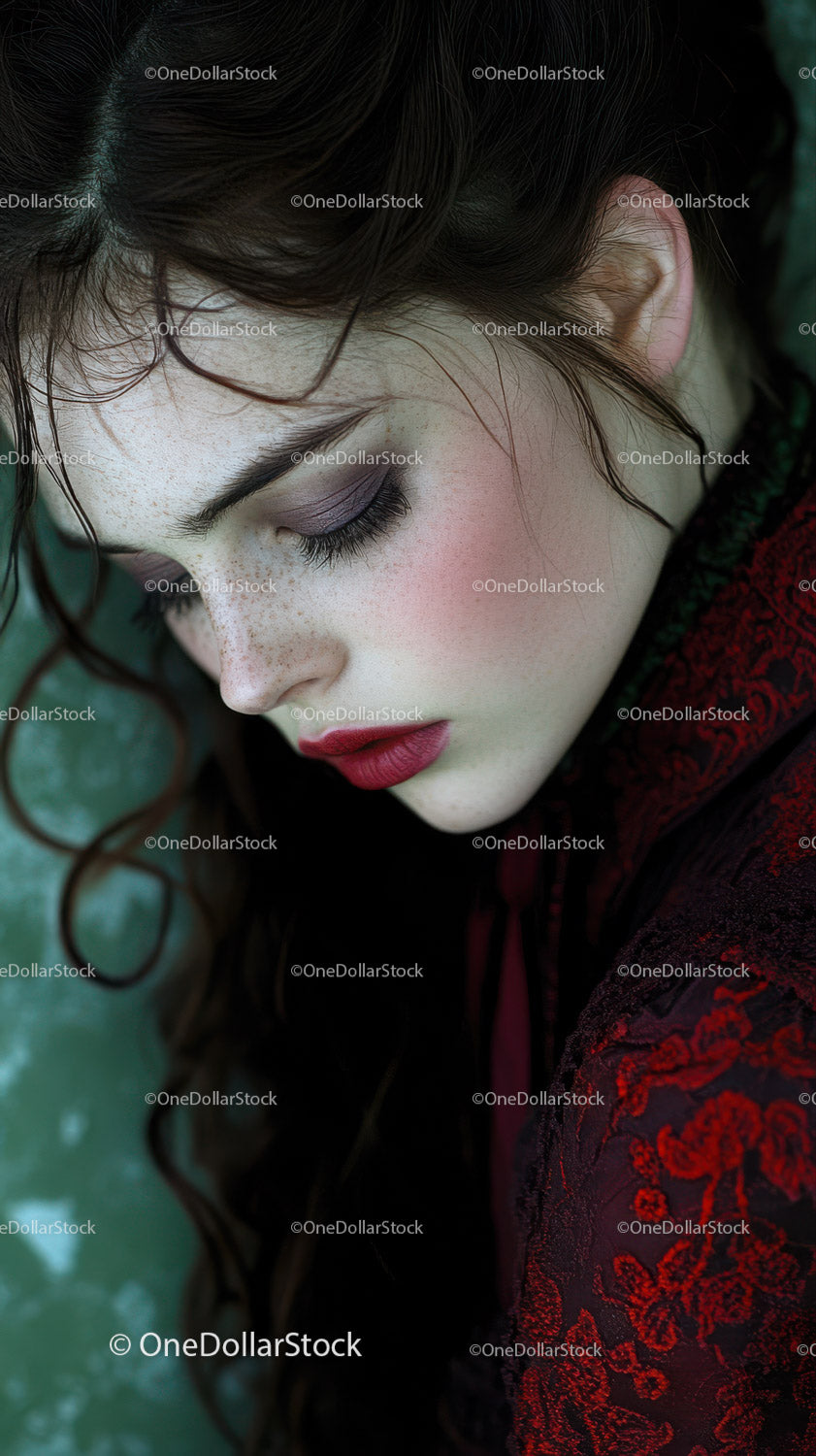 Beautiful Young Woman with Artistic Makeup and Curly Hair