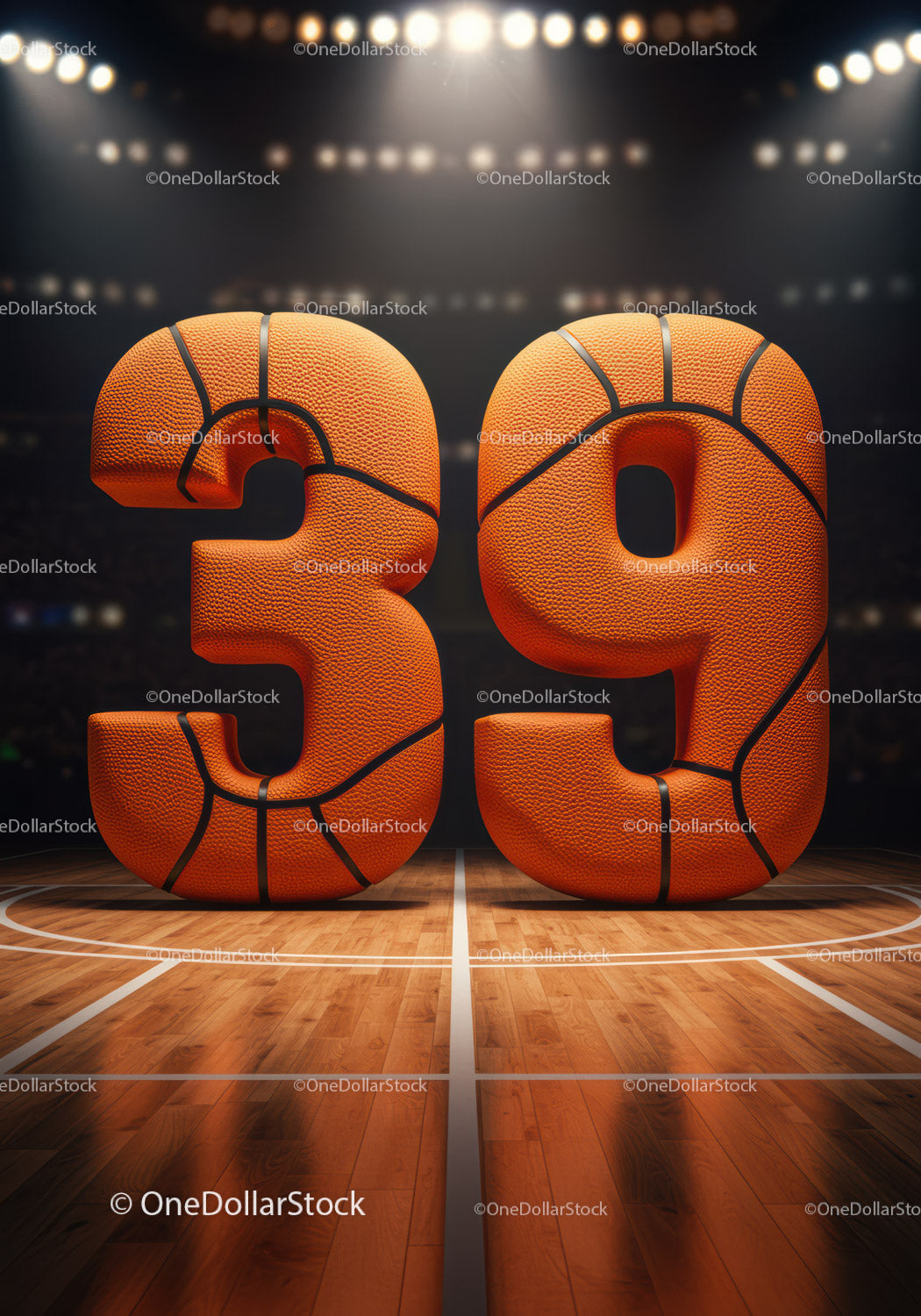 Number Thirty Nine Shaped Like Basketballs on Court