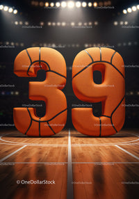 Number Thirty Nine Shaped Like Basketballs on Court