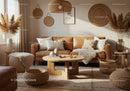 Cozy Living Room with Leather Sofa and Natural Decor