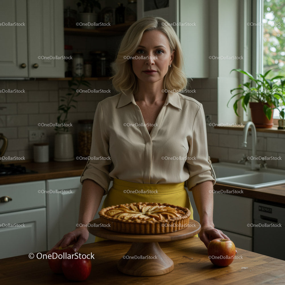 Woman Preparing Delicious Homemade Apple Pie in Kitchen