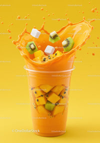 Tropical fruit smoothie splash with kiwi and marshmallows