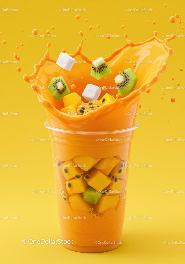Tropical fruit smoothie splash with kiwi and marshmallows