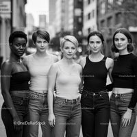 Confident group of diverse young women standing outdoors