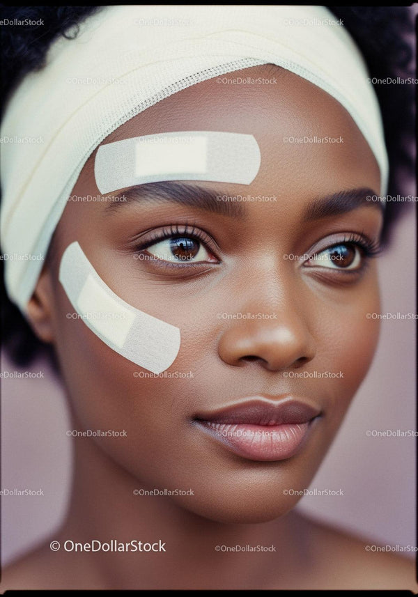 Close-Up of Woman Receiving Facial Treatment with Bandages