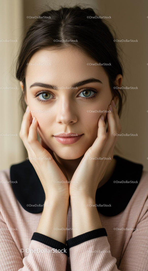 Elegant Portrait of Young Woman with Bright Blue Eyes and Soft Smile