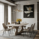 Elegant Modern Dining Room with Artistic Wall Art and Cozy Seating
