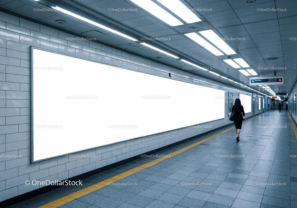 Modern Subway Station with Bright Lighting and Tiled Walls JPG Mockup Image