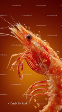 Close-up of a Vibrant Red Shrimp with Water Bubbles in Ocean