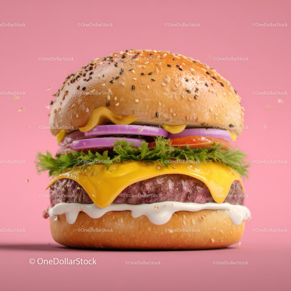 Wykwintny cheeseburger z sałatą, pomidorem, cebulą i serem