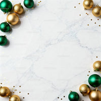 Green and Gold Christmas Ornaments on Marble Surface
