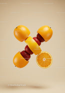 Creative stack of orange and strawberry slices floating