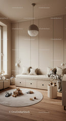 Neutral Modern Nursery with Cozy Bed and Wooden Toys