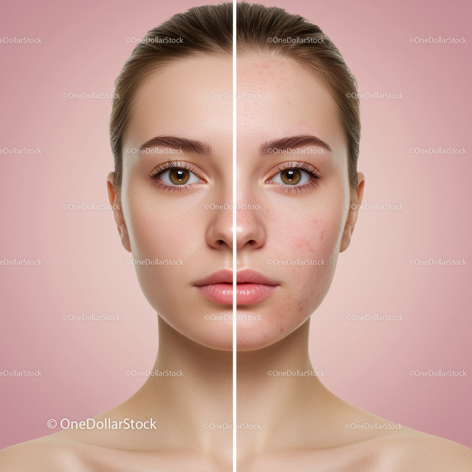 Portrait of a Young Woman with Clear Skin and Acne Prone Complexion