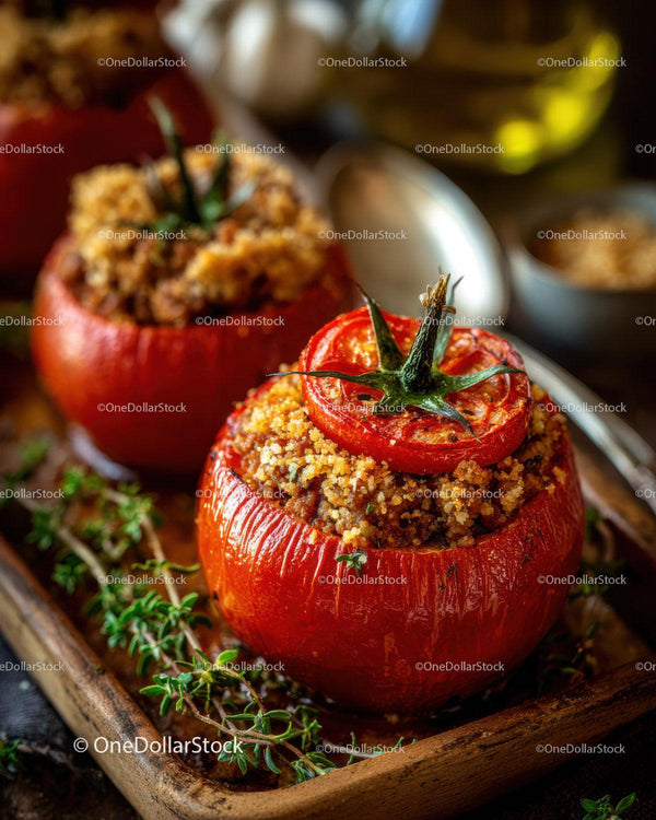 Colorful Baked Stuffed Tomatoes with Breadcrumb and Herb Filling