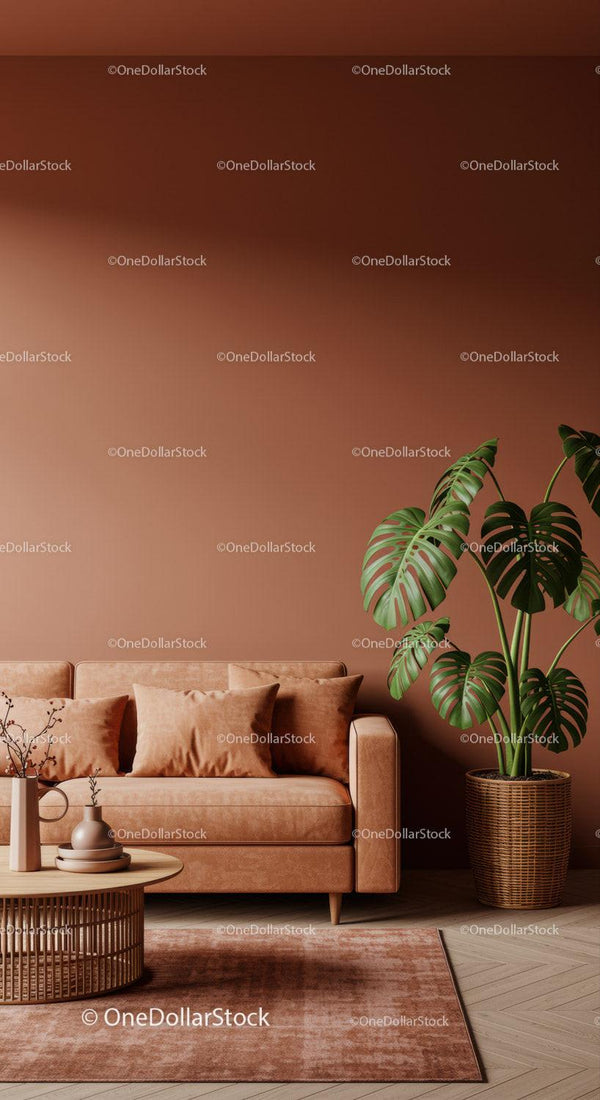 Nowoczesny salon z monsterą i przytulną beżową sofą