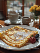 Delicious Crepe with Berries and Coffee in Cozy Cafe Setting