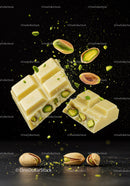 White chocolate with pistachios bursting in air