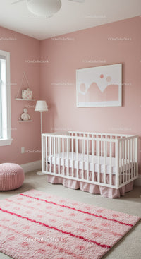 Pink Nursery with White Baby Crib and Pastel Decor