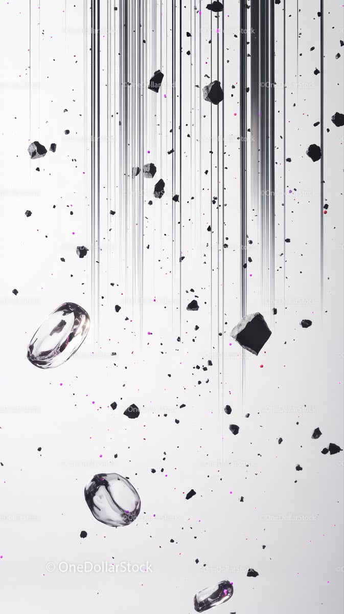 Abstract Falling Rocks and Ice with Black Fragments