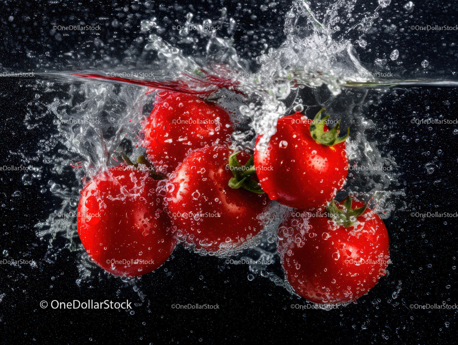 Vibrant Red Strawberries Splash in Water Underwater Scene