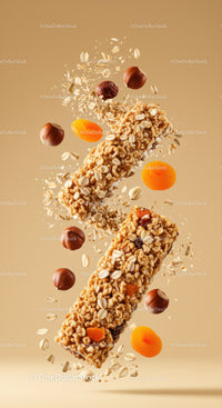 Granola Bars with Nuts and Dried Apricots Floating