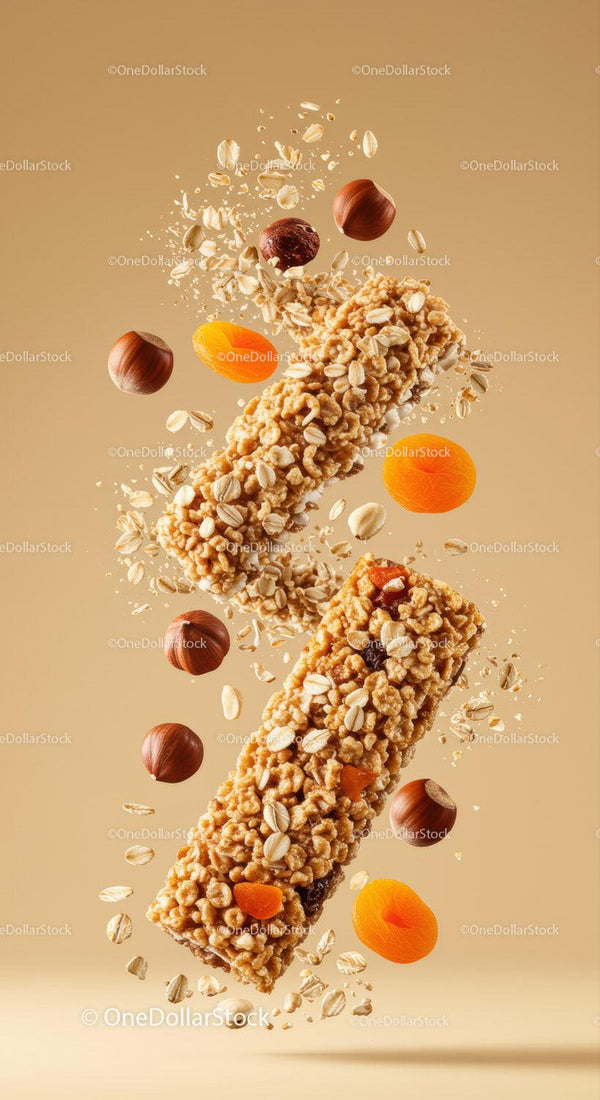 Granola Bars with Nuts and Dried Apricots Floating