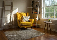 Cozy Reading Nook with Yellow Armchair and Natural Light