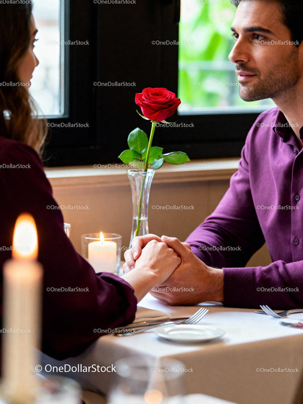 Couple Holding Hands During Romantic Candlelit Dinner
