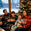 Family enjoying cozy Christmas morning with gifts