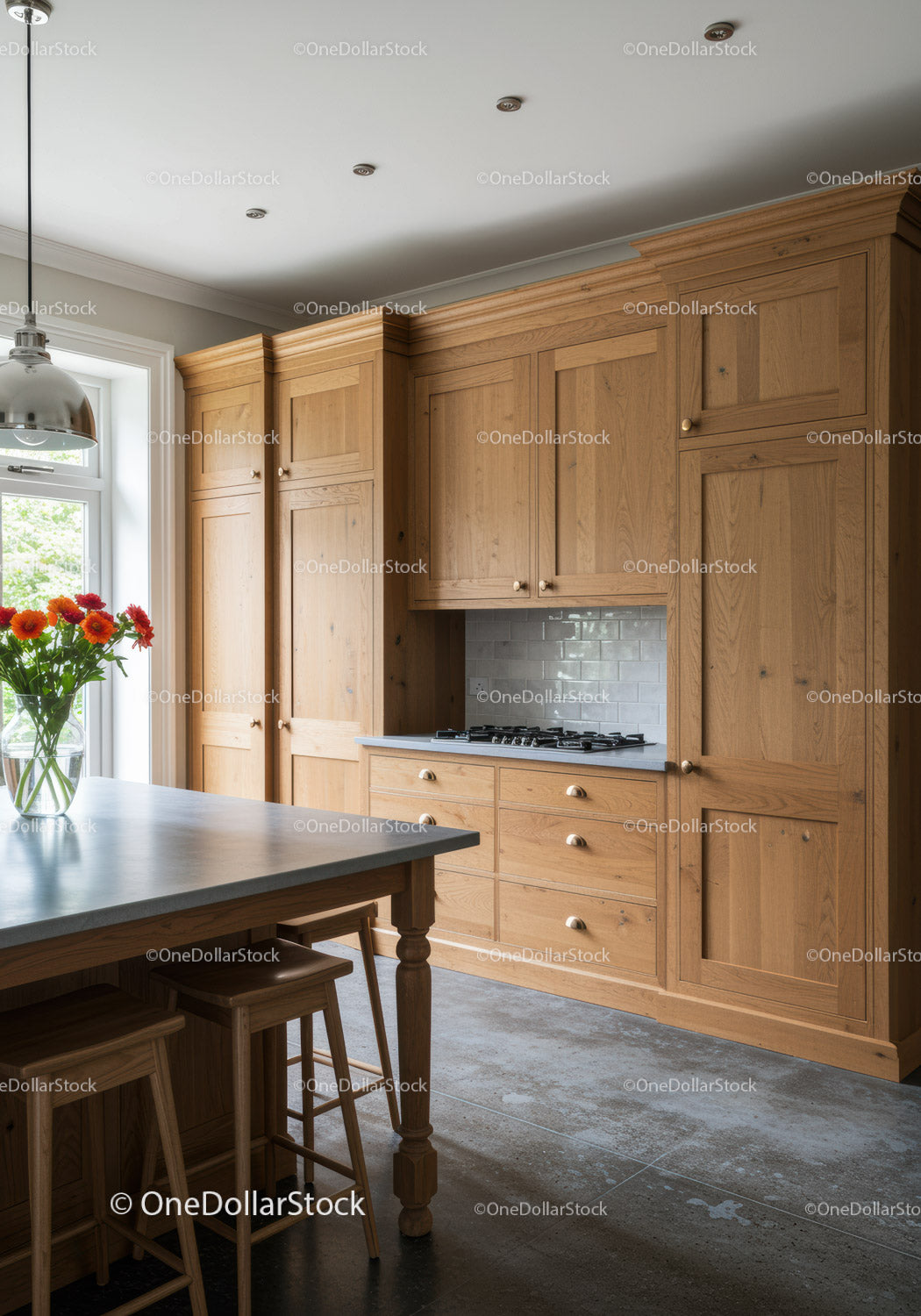 Bright Modern Kitchen with Wooden Cabinets and Cozy Atmosphere