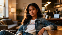 Confident young woman relaxing in cozy modern cafe