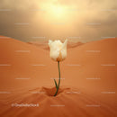 Delicate white tulip growing in vast desert sand dunes