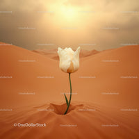 Delicate white tulip growing in vast desert sand dunes